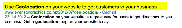 Web page name in yellow as shown on Google.