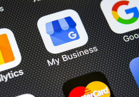 Sankt-Petersburg, Russia, February 20, 2018: Google My Business application icon on Apple iPhone X screen close-up. Google My Business icon. Google My business application. Social media network